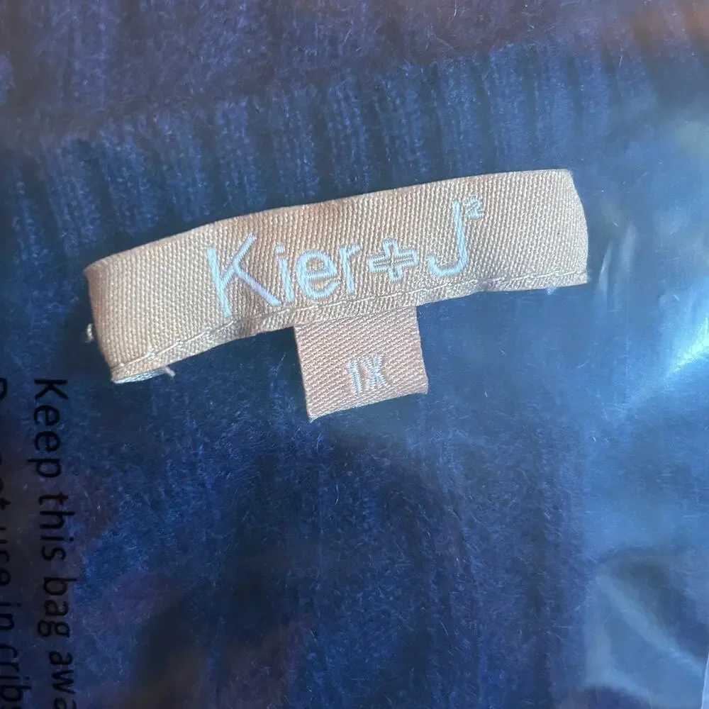 Kier + J 100% Cashmere Cable Knit Sweater dark blue size 1X cable knit